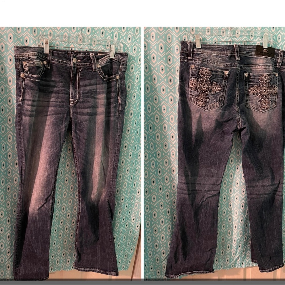 MissMe Mid-Rise East Boot blue jeans